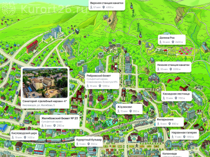 Санаторий «Целебный Нарзан» Кисловодск — карта расположения